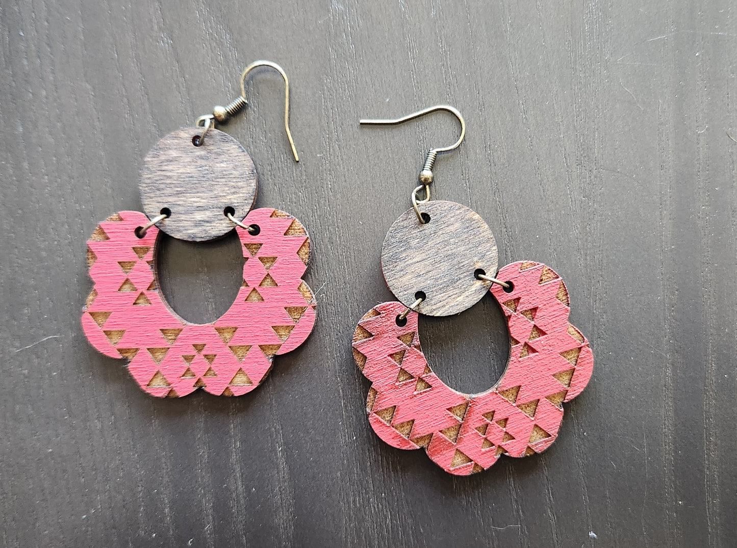 Red Aztec Scallop Earrings