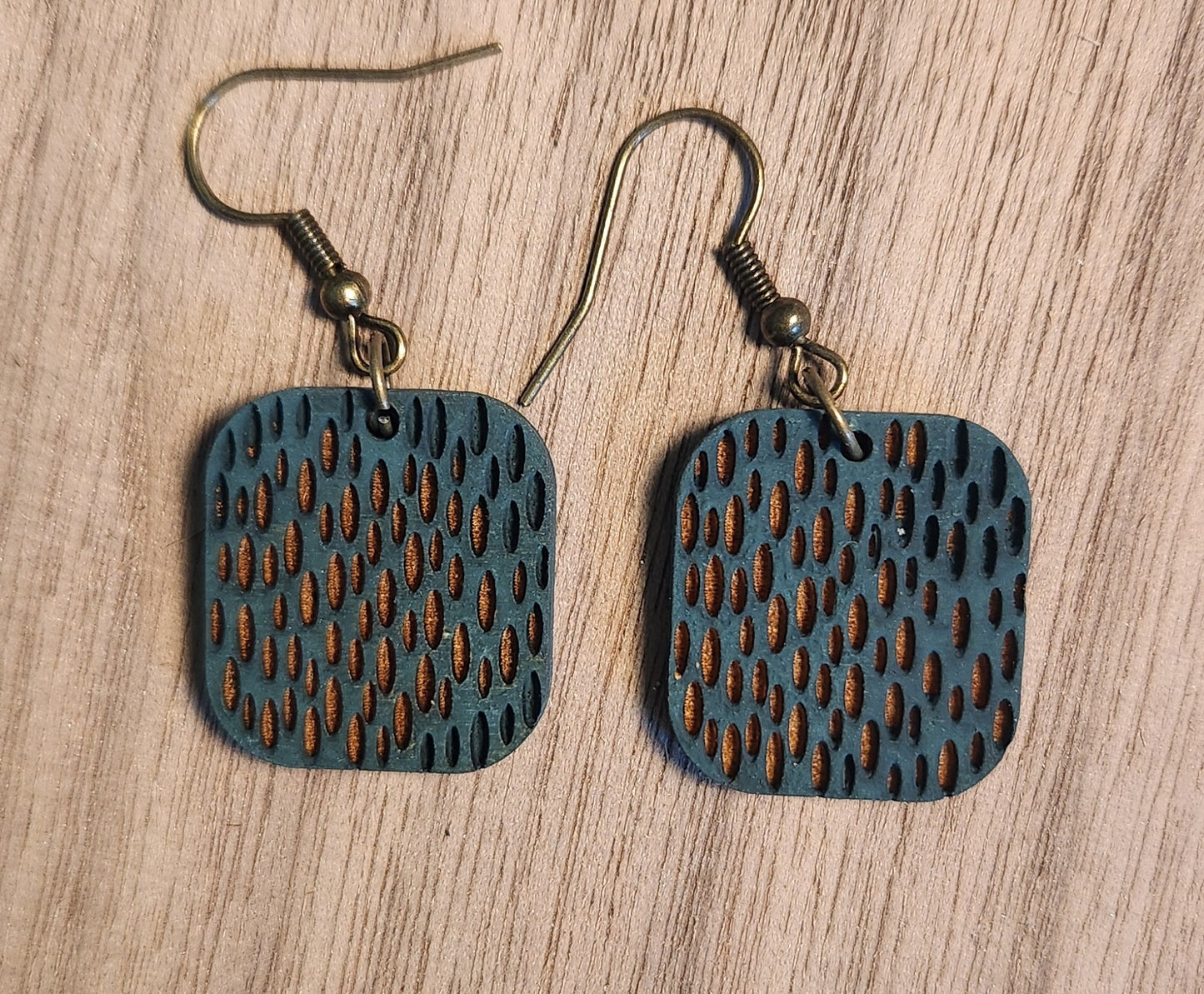 Teal square earrings