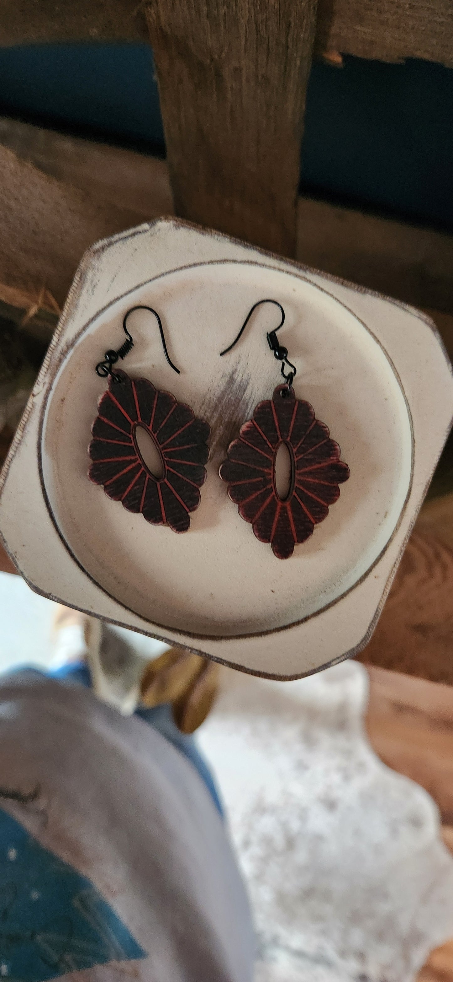 Red and Black scalloped earrings