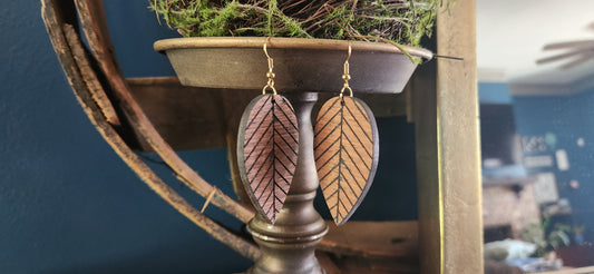 Wooden Leaf Drop Earring