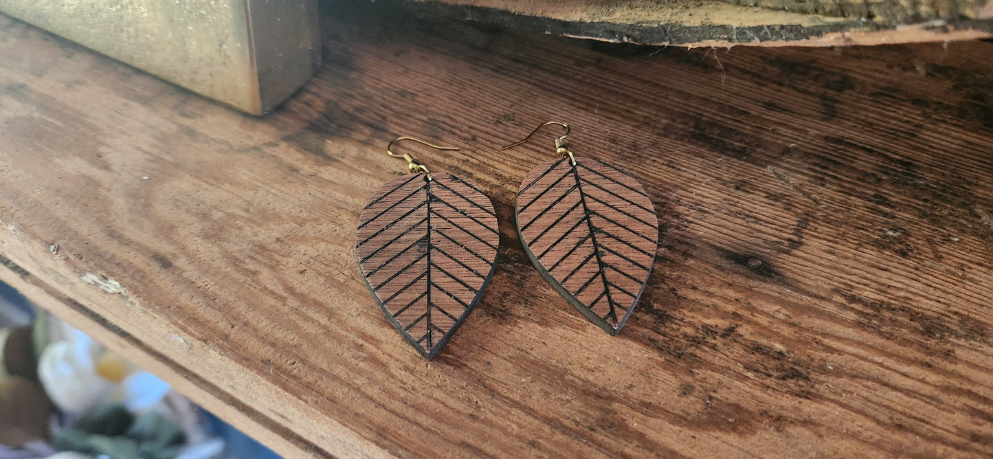 Wooden Leaf Drop Earring