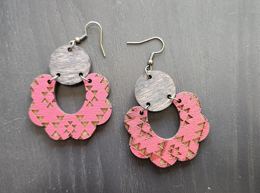 Red Aztec Scallop Earrings