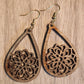 Black floral earrings reverse stained wood