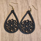 Black floral earrings reverse stained wood