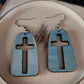 Blue Dangle Cross Earrings