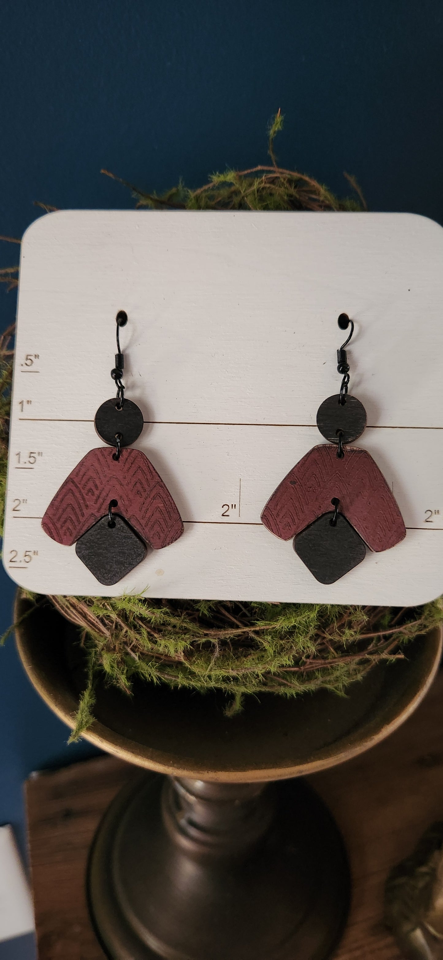 Maroon and Black Geo Dangle Earrings